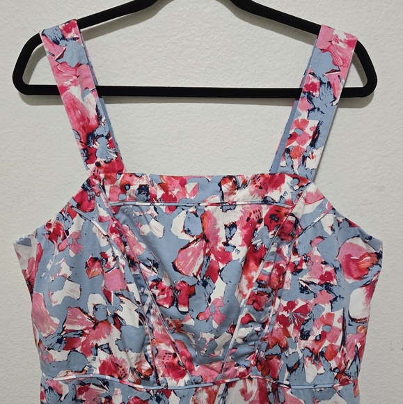 Adrianna Papell Blue Floral Fit and Flare Dress Sleeveless Garden Party Size 18W - Picture 3 of 13